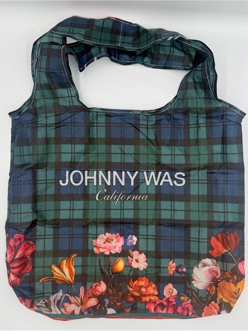 NEW Johnny Was - Plaid & Floral Nylon Shopping Bag